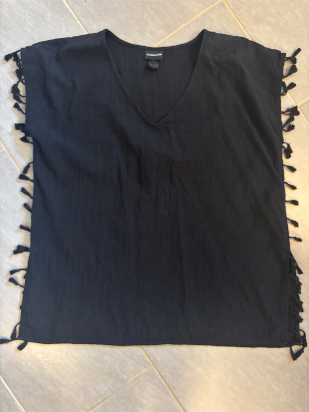 Black V-Neck Tassel Side Tunic Top - Unbranded